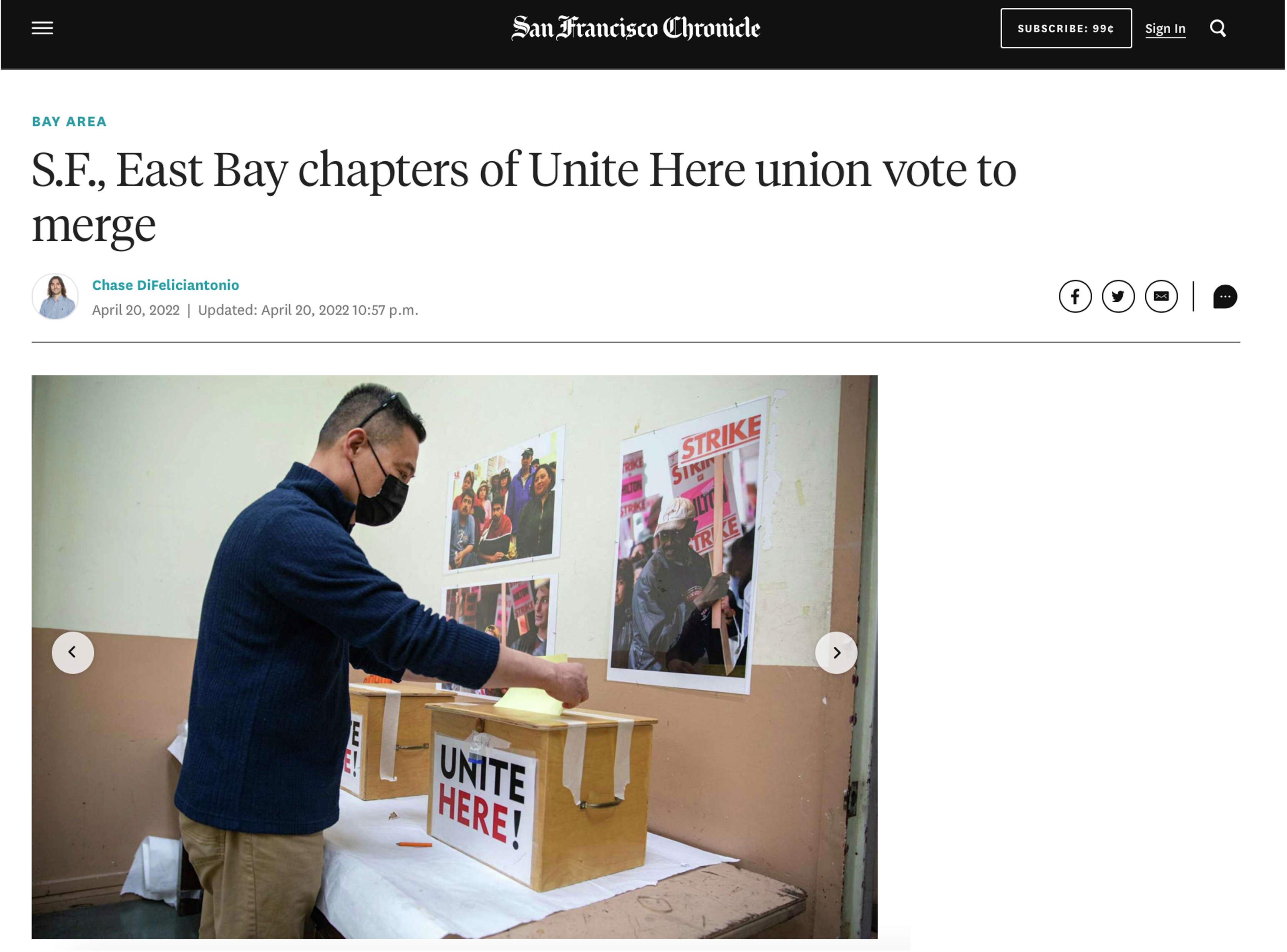 Local 2 member Bill Fung casts his vote